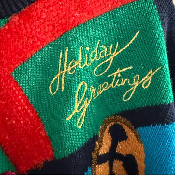 I.B. DIFFUSION Women LARGE Vintage 90's Sequined Beaded Ugly Christmas Sweater - Picture 5 of 10
